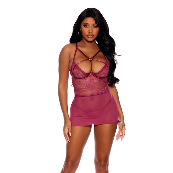 Spice Mauve Lace & Mesh Babydoll - Strappy Lace Babydoll - Romantic Lingerie - Picture 1 of 5